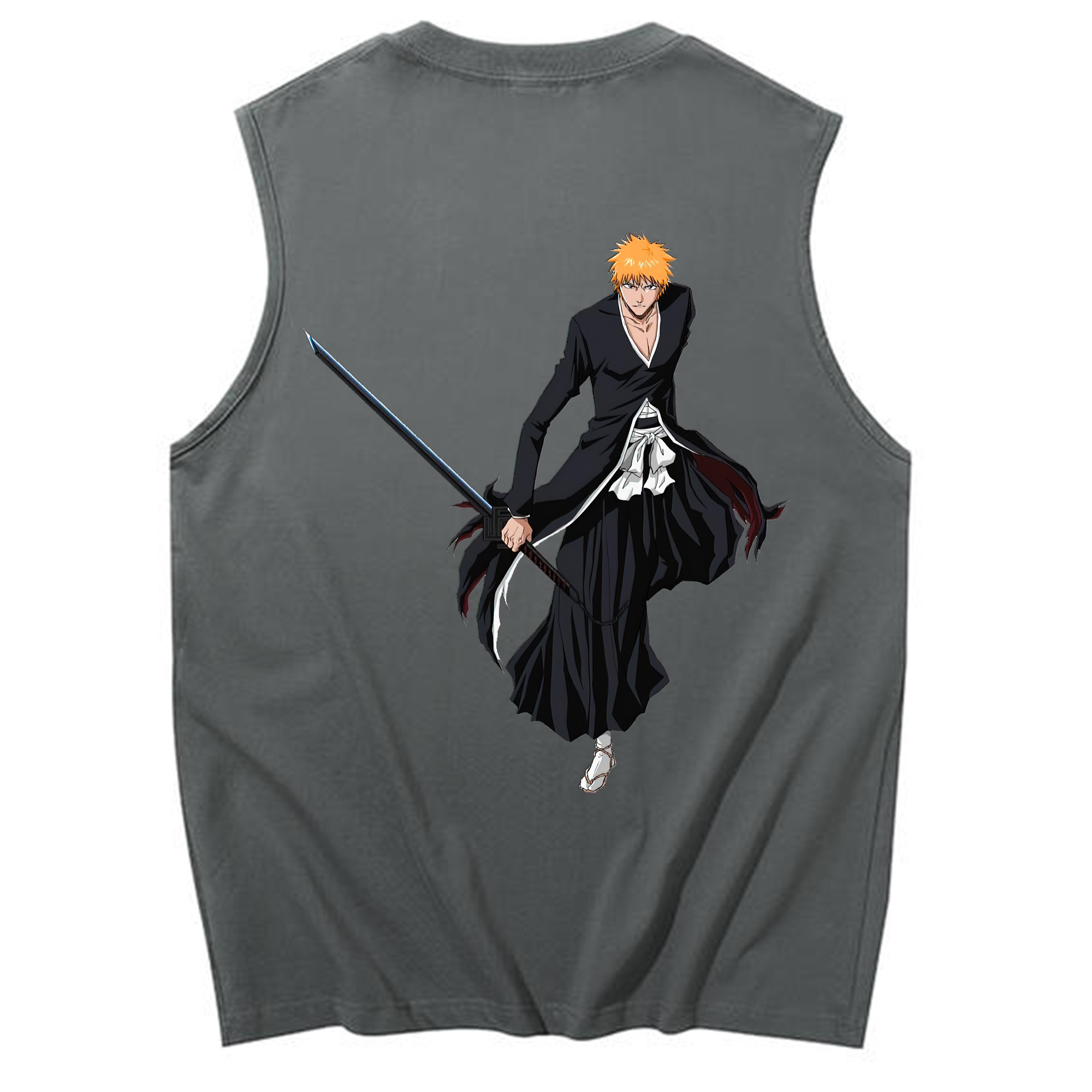 （画像用） ブリーチ 黒崎一護（くろさき いちご）BLEACH Kurosaki Ichigo コットン100％タンクトップ（背面プリント）